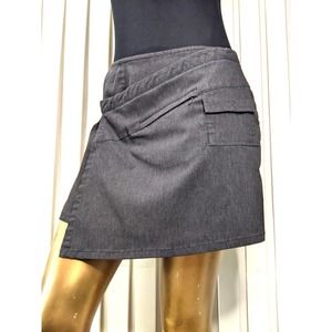 Womens EXPRESS Stretch Y2K Mini Wrap Gray Asymmetrical Skirt Professional Sze 8